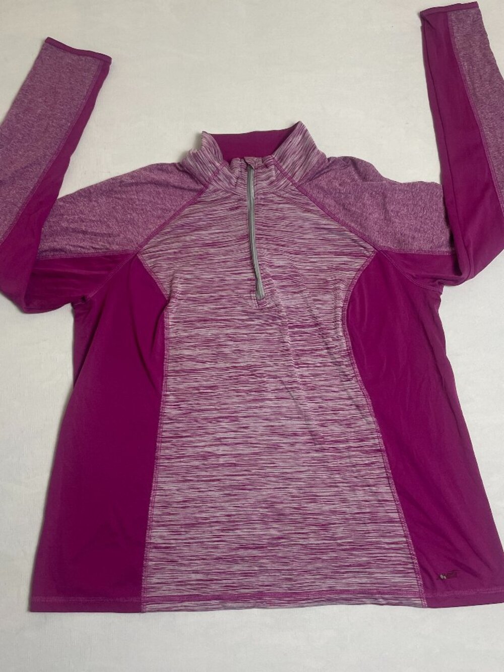 Avia 1/4 Zip Pullover Top Size L (12) Women1s Pink Heather Thumb Holes